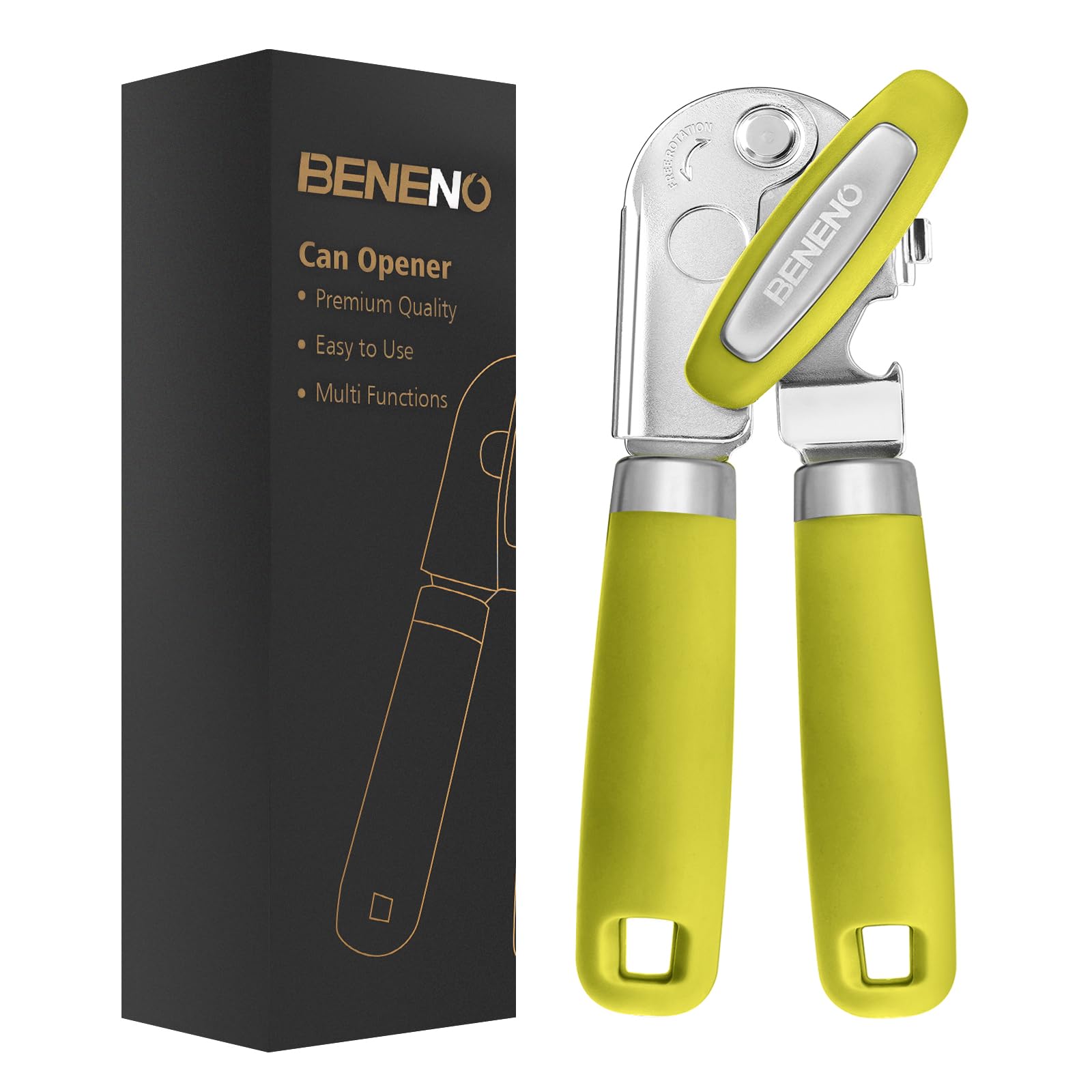 Beneno heavy-duty hand opener blade-cut action for smooth can opening.