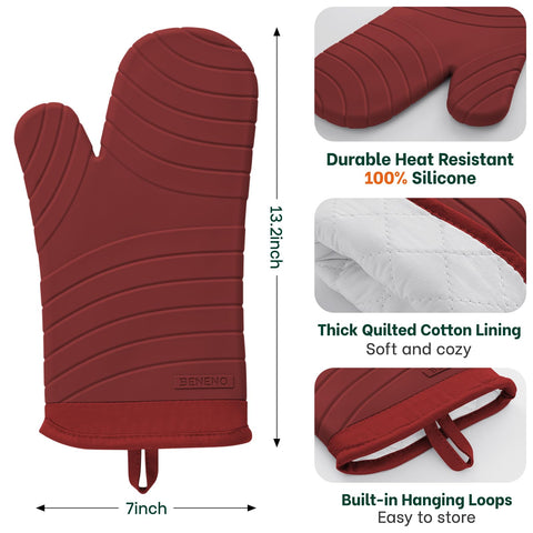 Beneno non-slip textured grip oven mitts red ensure secure handling of heavy pans.