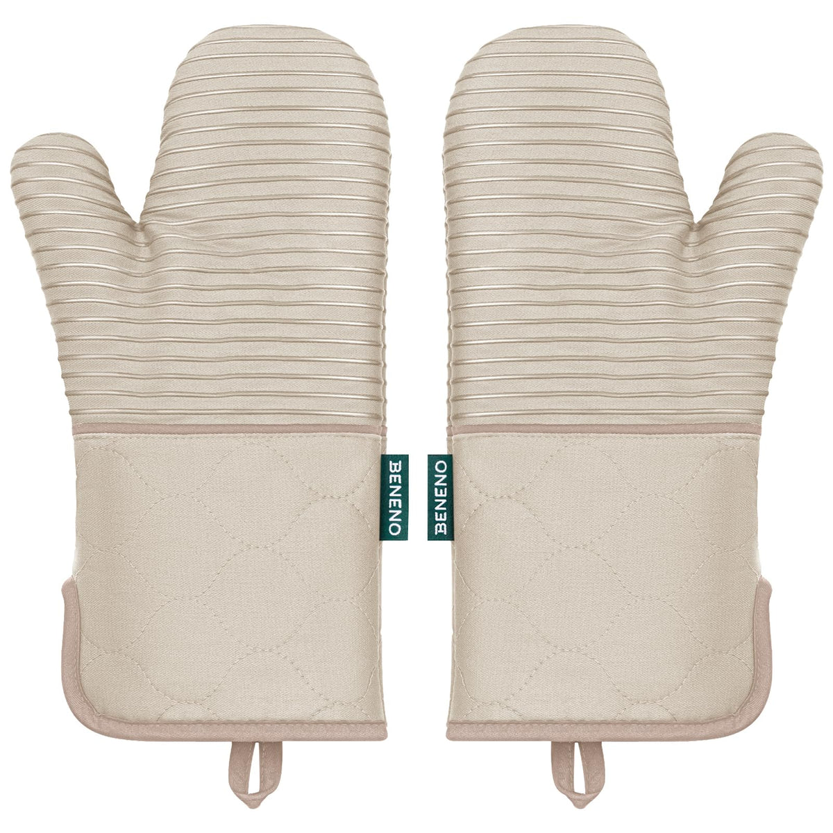 Beneno oven mitts, heat-resistant up to 500°F, for safe handling of hot pans.