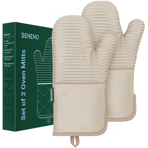 Beneno oven mitts adapt from oven to stovetop for versatility.
