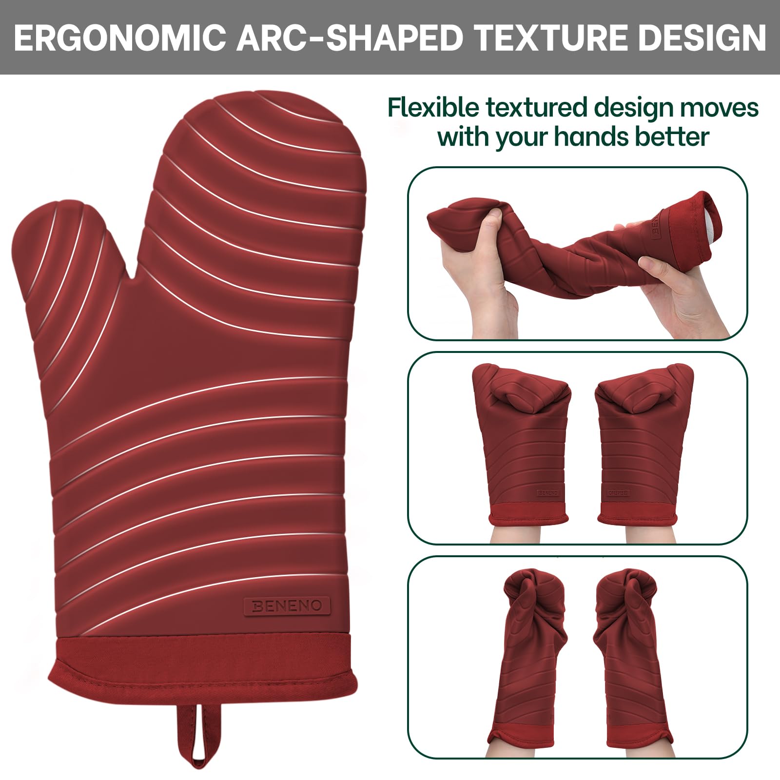 Beneno quilted cotton lining mitts red offer soft comfort during long baking sessions.