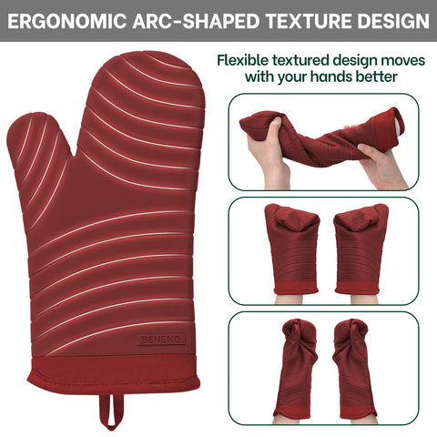 Beneno quilted cotton lining mitts red offer soft comfort during long baking sessions.