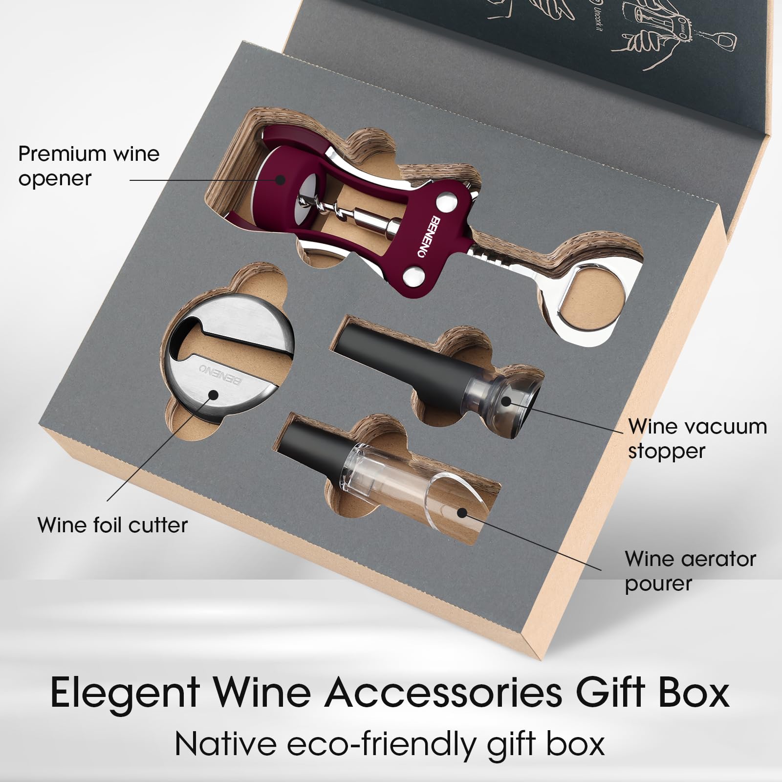 Beneno stainless steel foil cutter safely removes foil from bottle tops.