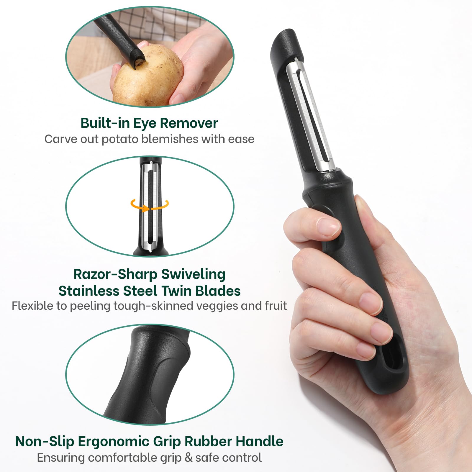 Beneno Swivel Peeler contour peeling highlights smooth navigation around curves