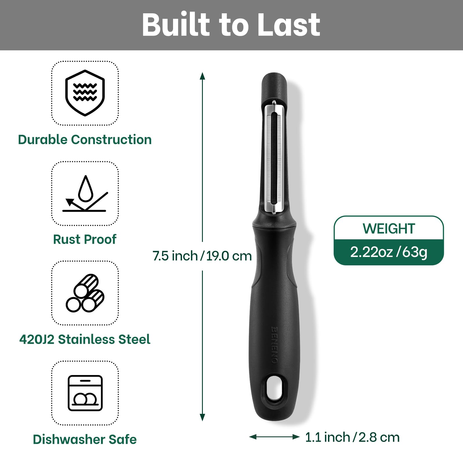 Beneno Swivel Peeler ergonomic handle demonstrates comfortable non-slip grip for extended use