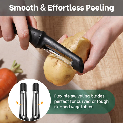 Beneno Swivel Peeler soft-thumb-pad emphasizes comfortable grip during long prep
