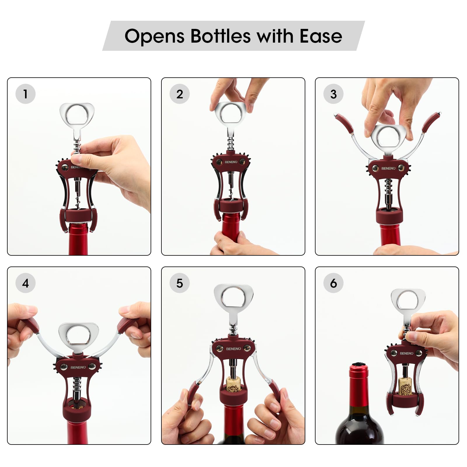 Beneno wine opener sharp screw minimizes cork crumbling during removal