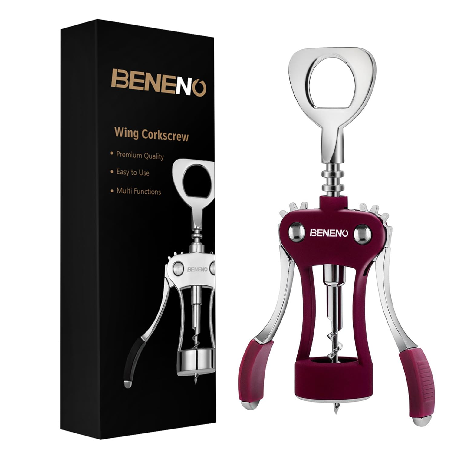 Beneno Wine Opener zinc alloy wing demonstrates durable corkscrew for frequent enjoying sessions