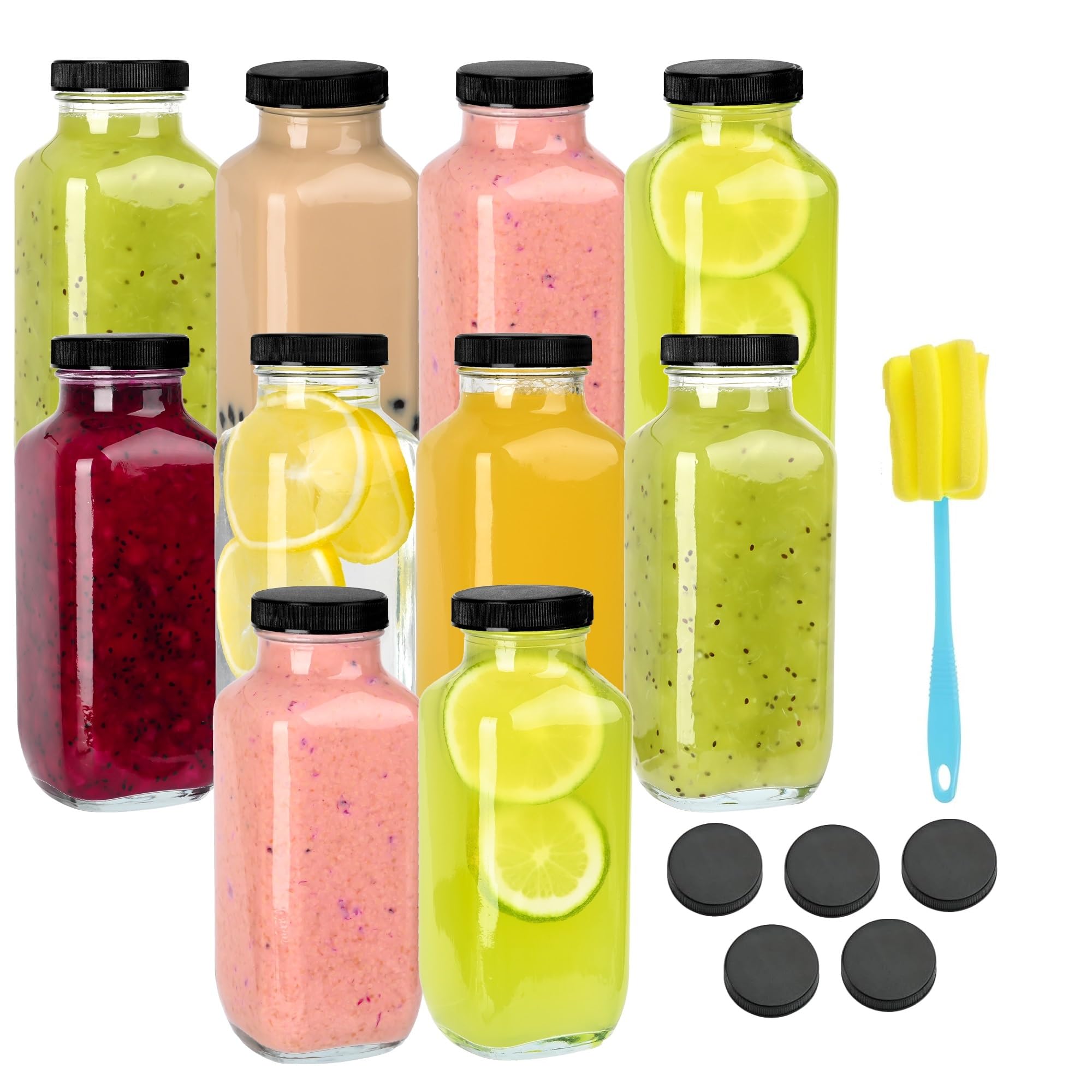 Benestanti 10-pack 16oz glass bottles with lids for fresh, reusable storage