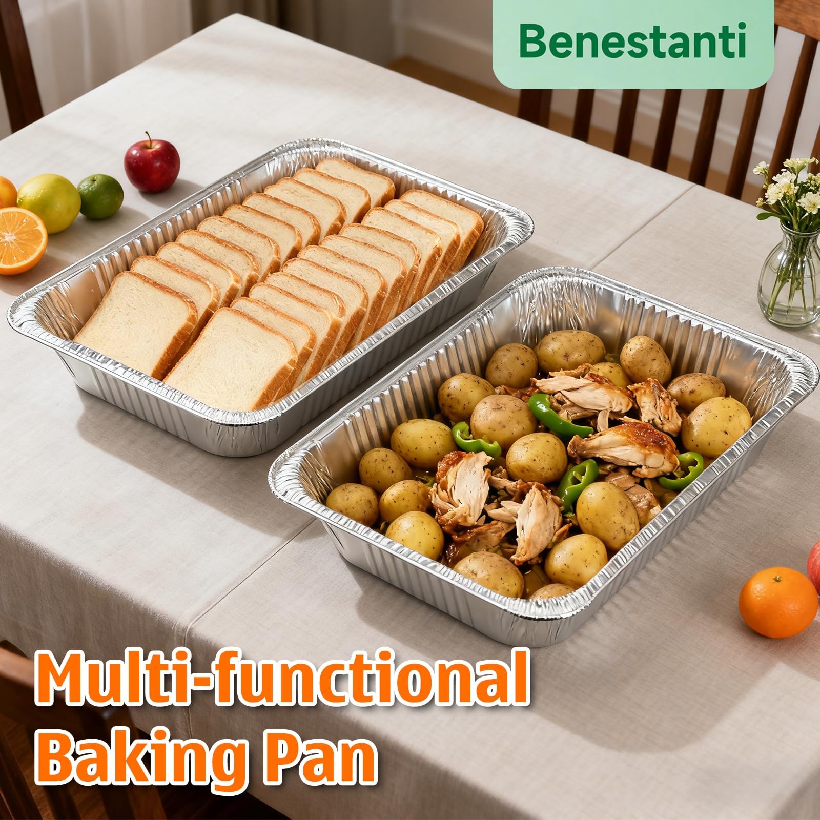 Benestanti heavy-duty disposable aluminum pan maintains shape during casseroles