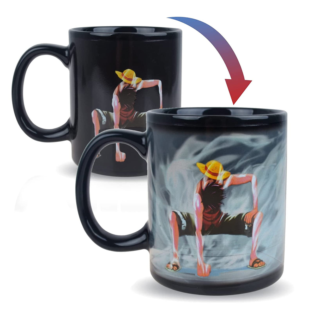 BeneU Luffy mug front view shows color-changing design for hot beverages.