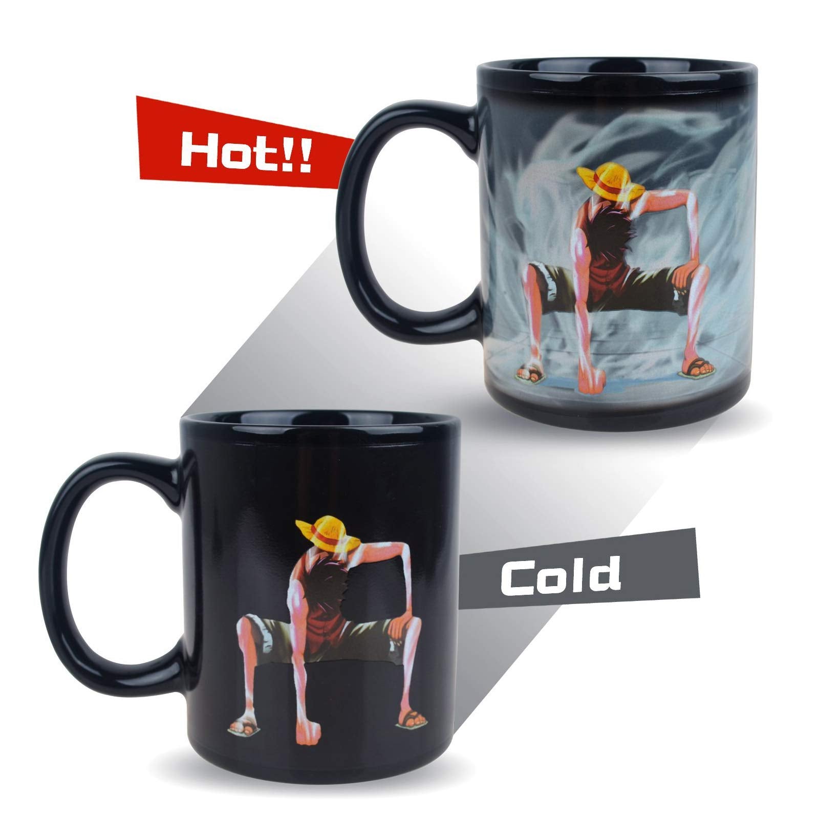 BeneU mug side detail highlights reactive art as temperatures rise for tea.