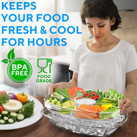 Benicci 15-inch ice-chilled platter ideal for large gatherings and colorful fruit displays.