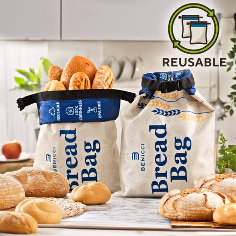 Benicci bread bags demonstrating airtight seal for crusty bread texture