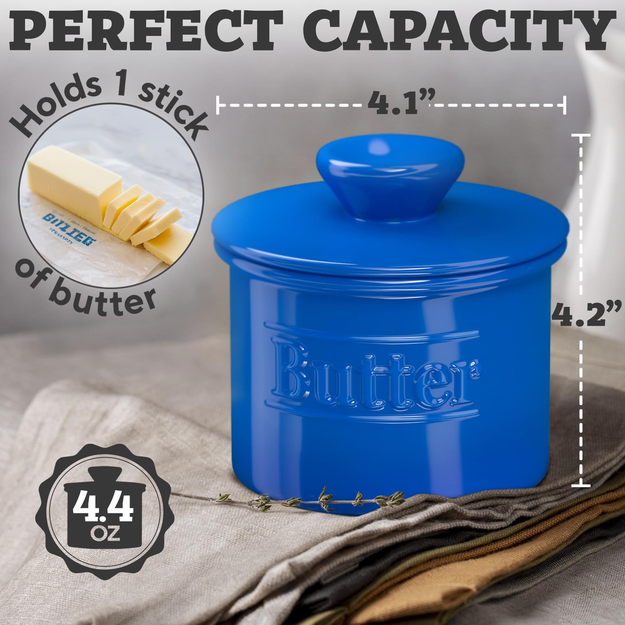 Benicci ceramic butter dish in dishwasher-safe finish.