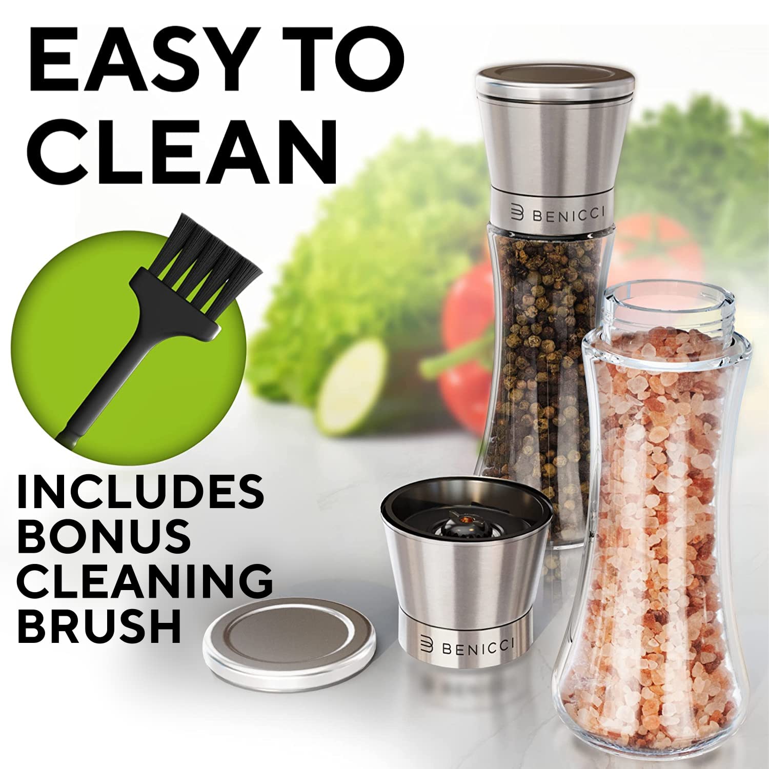 Cleaning brush included to keep grinders tidy after use.