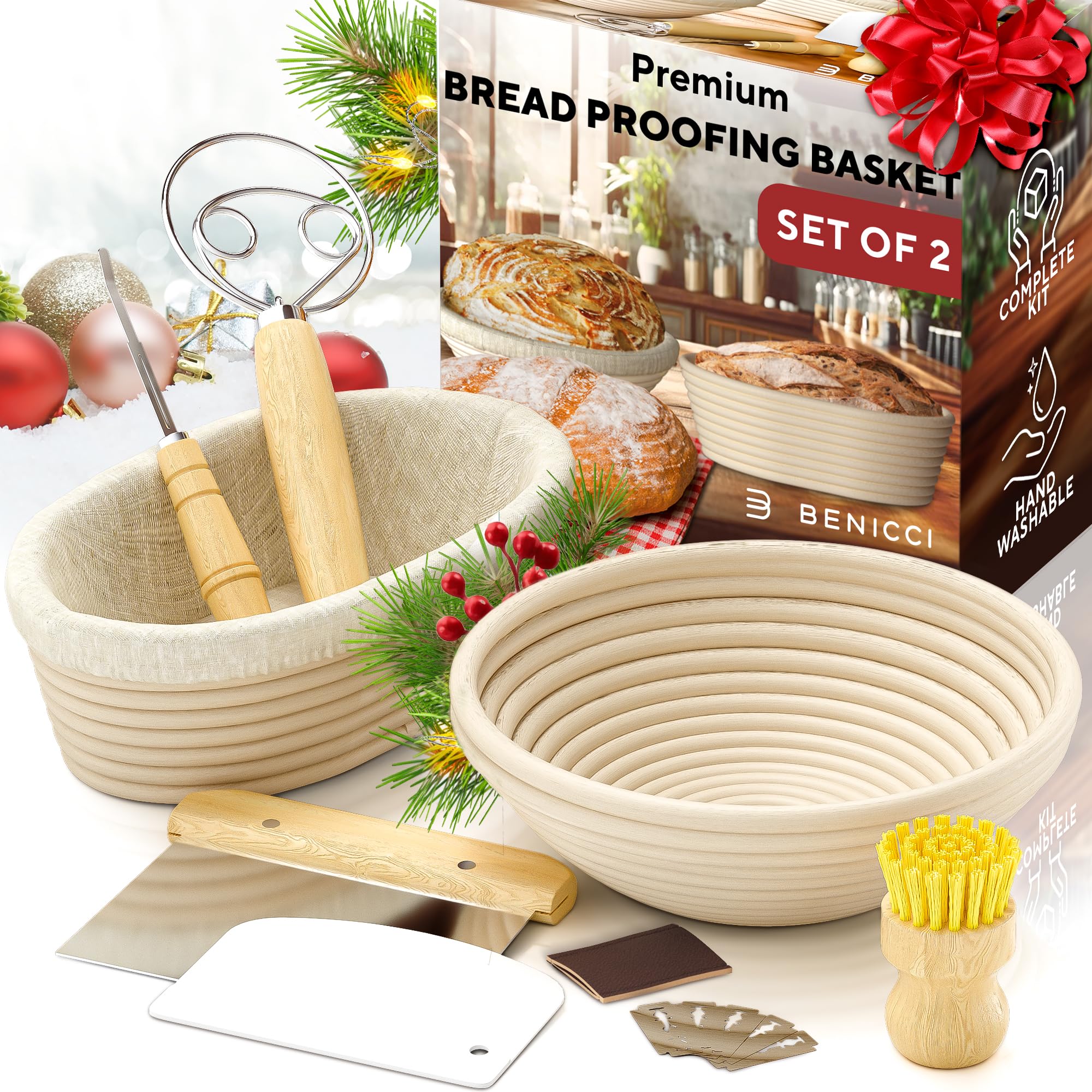 Benicci complete bread proofing baskets set kit for artisanal dough shaping