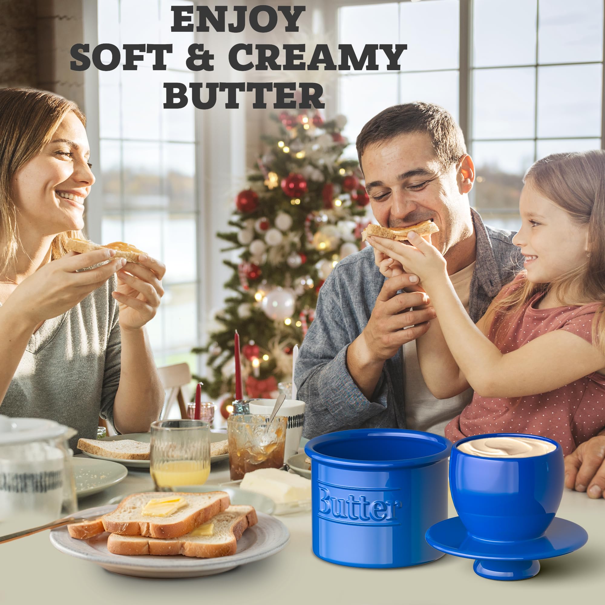 Benicci four-point-four-ounce butter crock holding a standard stick.