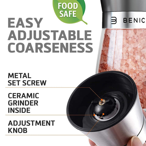 Benicci durable glass spice shakers show fill levels at a glance.