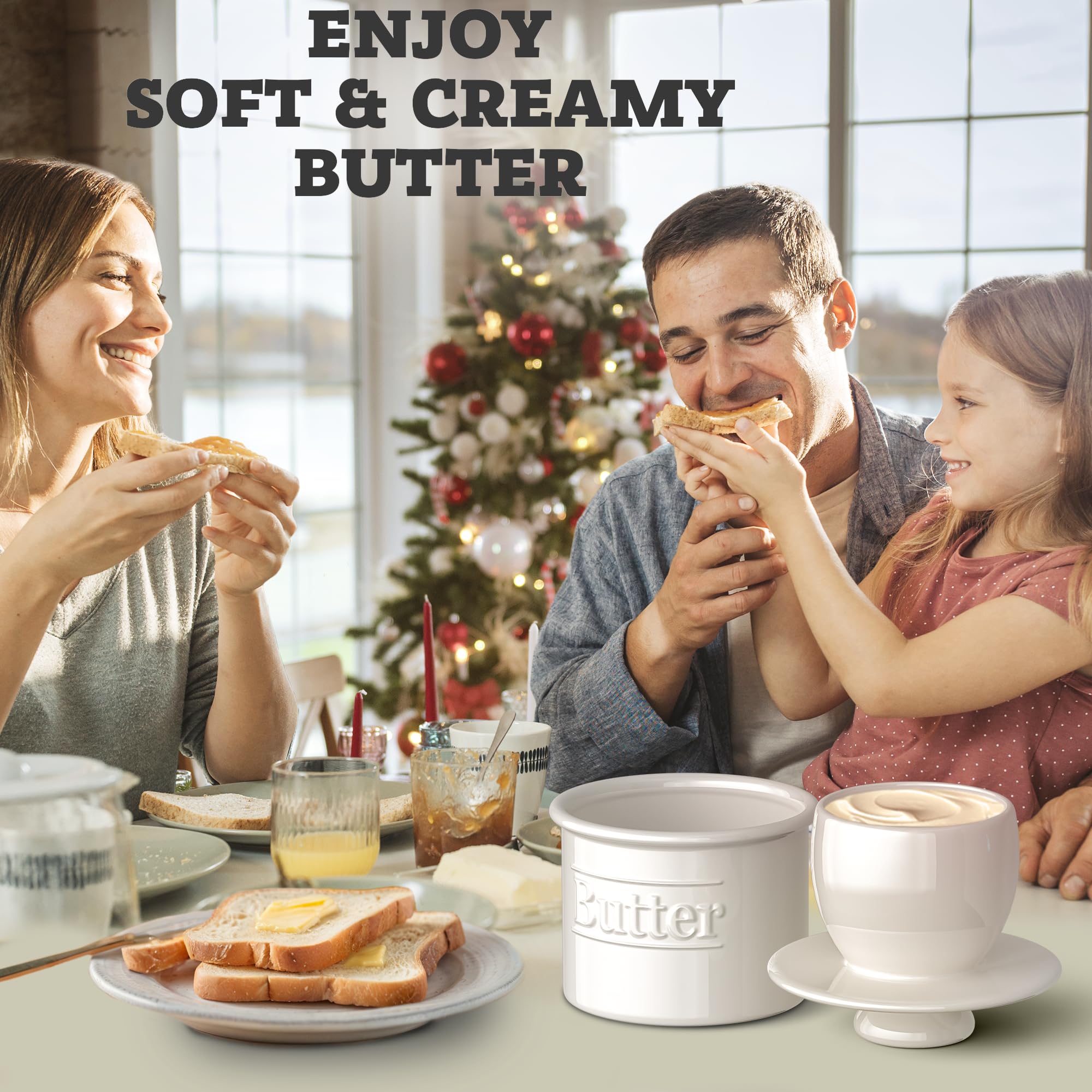 Benicci white butter keeper being filled and setup at home