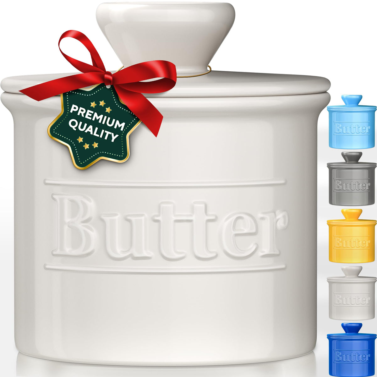 Benicci premium butter crock lid white ceramic with airtight seal for freshness