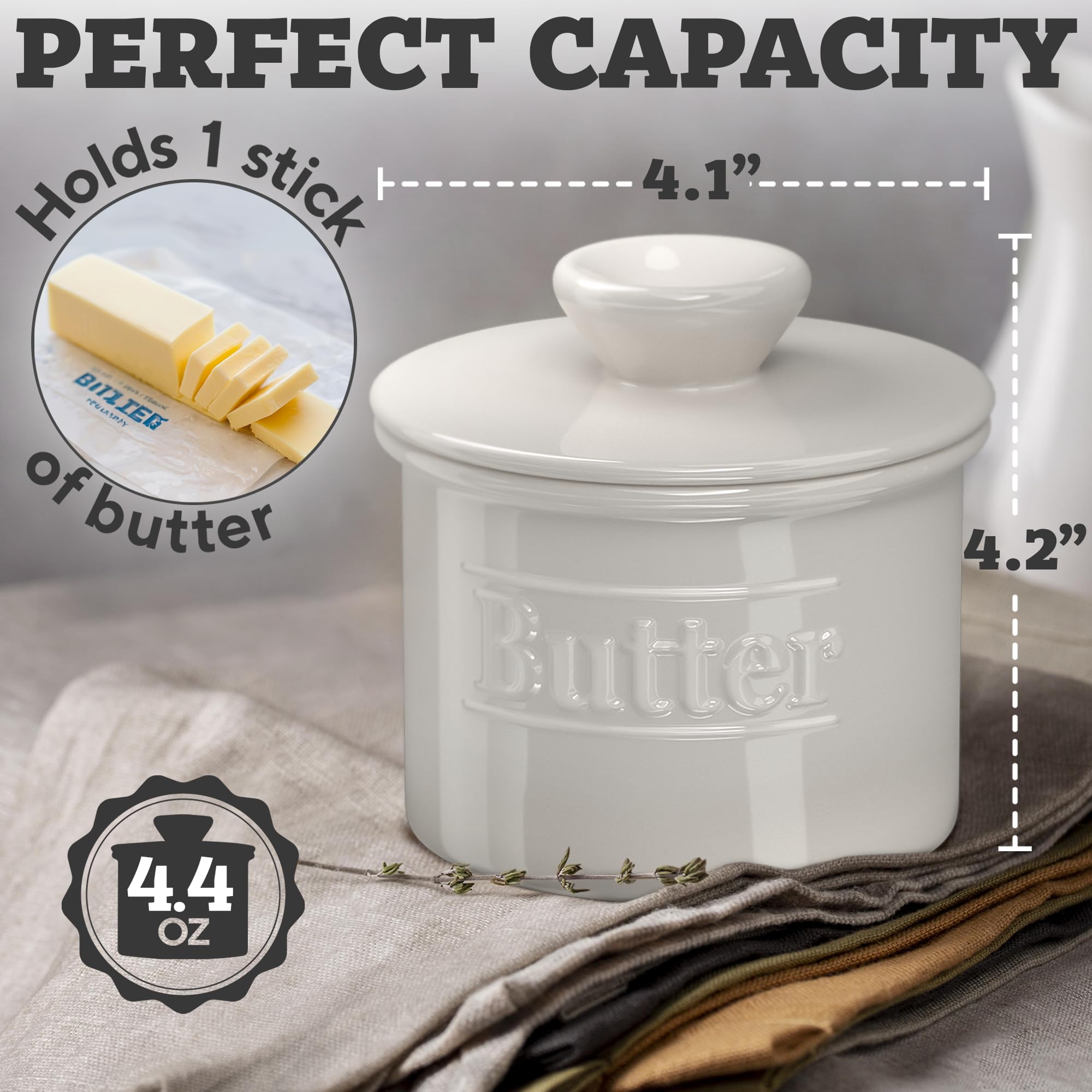 Benicci butter crock water line showing sealing feature for freshness