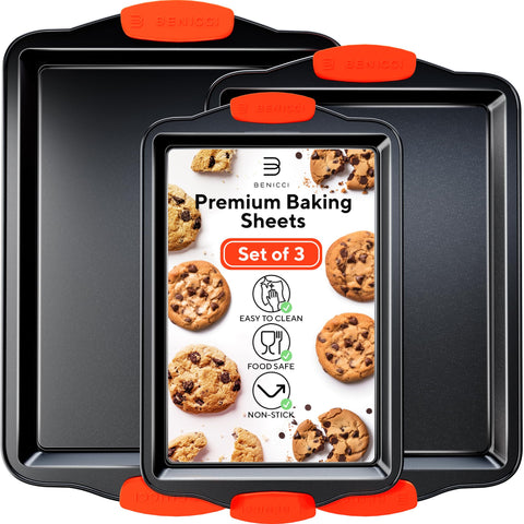 Benicci premium non-stick baking sheets set of three for easy, even baking