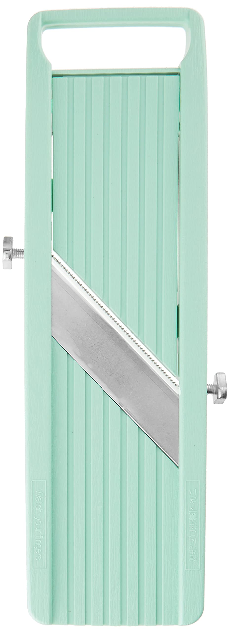 Benriner Vegetable Slicer Green assembled unit showcases ergonomic grip for comfortable cutting.
