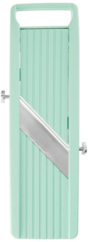 Benriner Vegetable Slicer Green assembled unit showcases ergonomic grip for comfortable cutting.