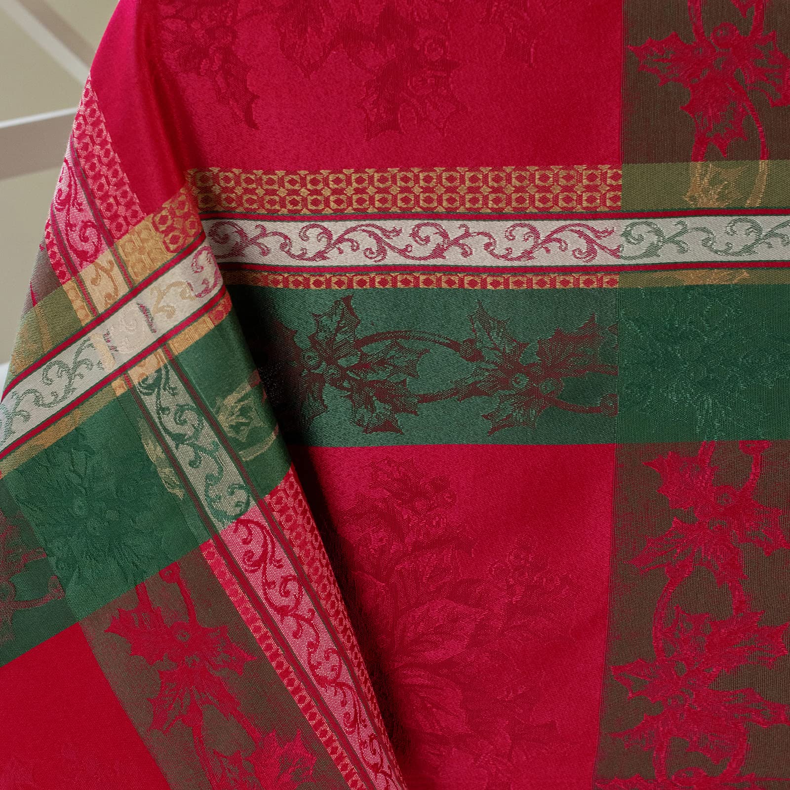 60x104 rectangular tablecloth in plaid enhances winter dining ambiance.