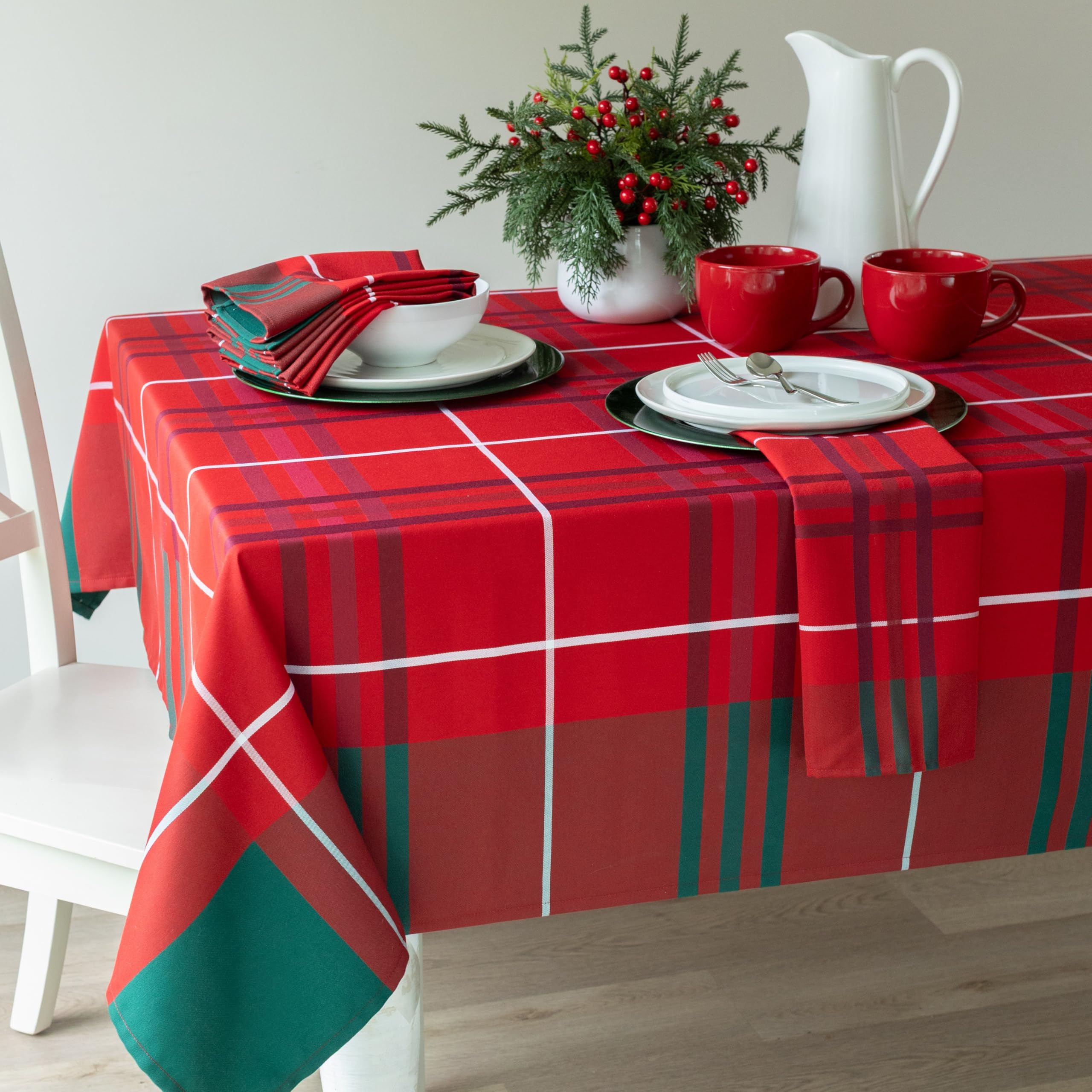 Benson Mills Bristol plaid tablecloth with coordinating napkins for cohesive styling