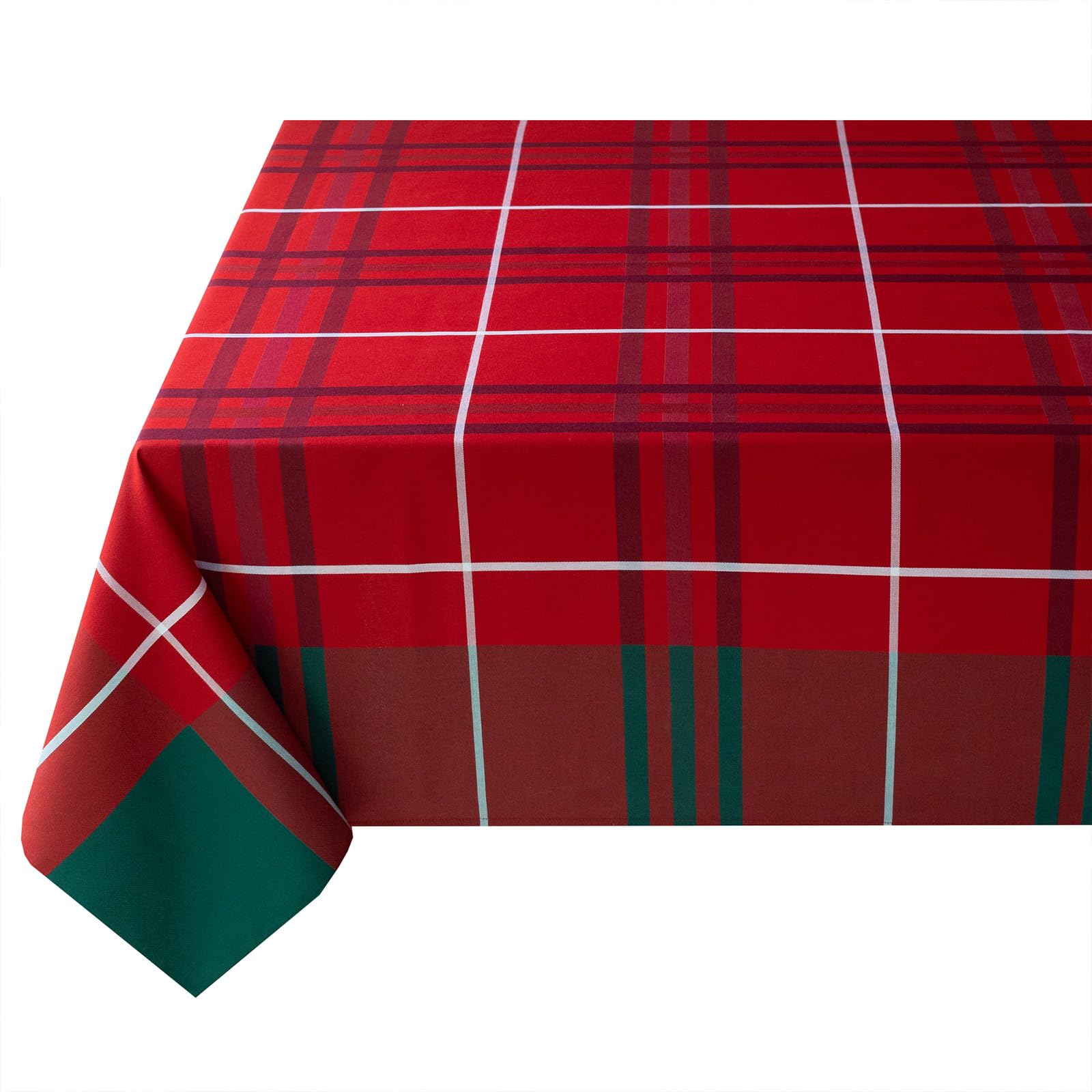 Rectangular true-rectangle cut aligns with table edges for Benson Mills Bristol plaid cloth