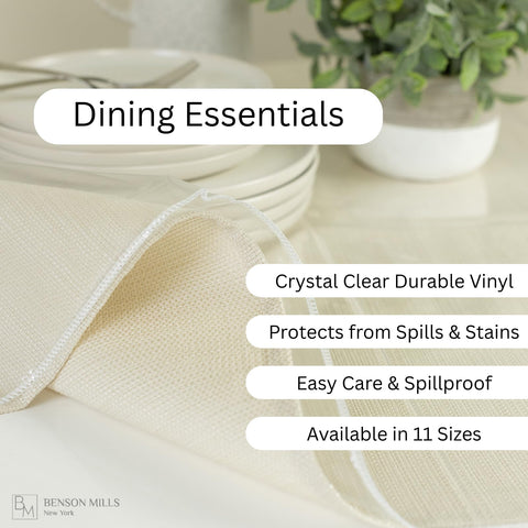 Benson Mills tablecloth with edge-sewn finish offers neat, durable presentation at meals