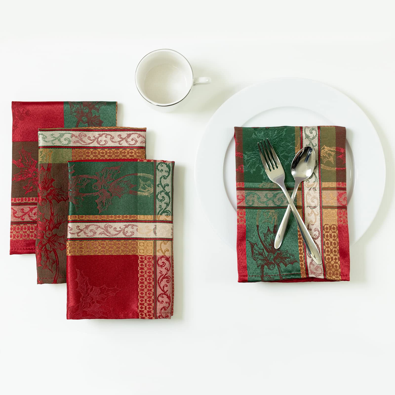 Benson Mills Holiday Legacy napkins 18in folded for an elegant holiday table setting.