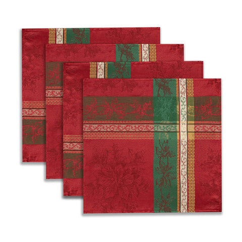 Benson Mills Holiday Legacy napkins arranged with holly plaid decor for Christmas ambience.