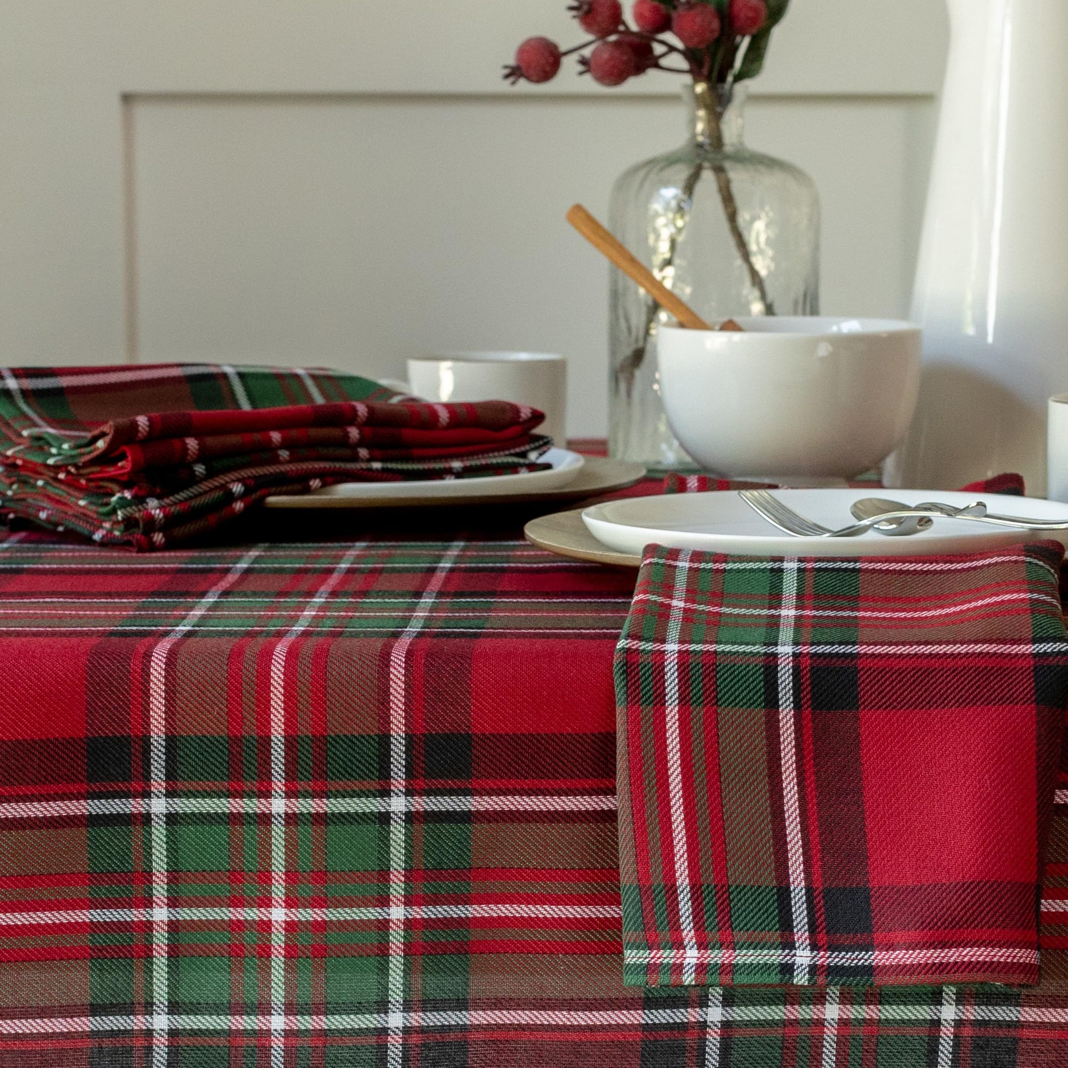 New York designed Benson Mills holiday plaid napkins for winter tables