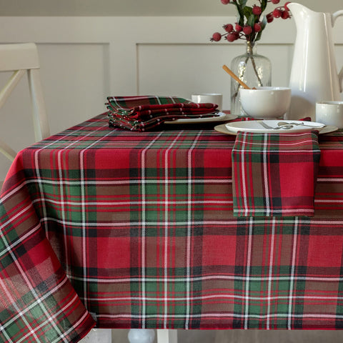 Benson Mills holiday plaid tablecloth in red for Christmas dining setups