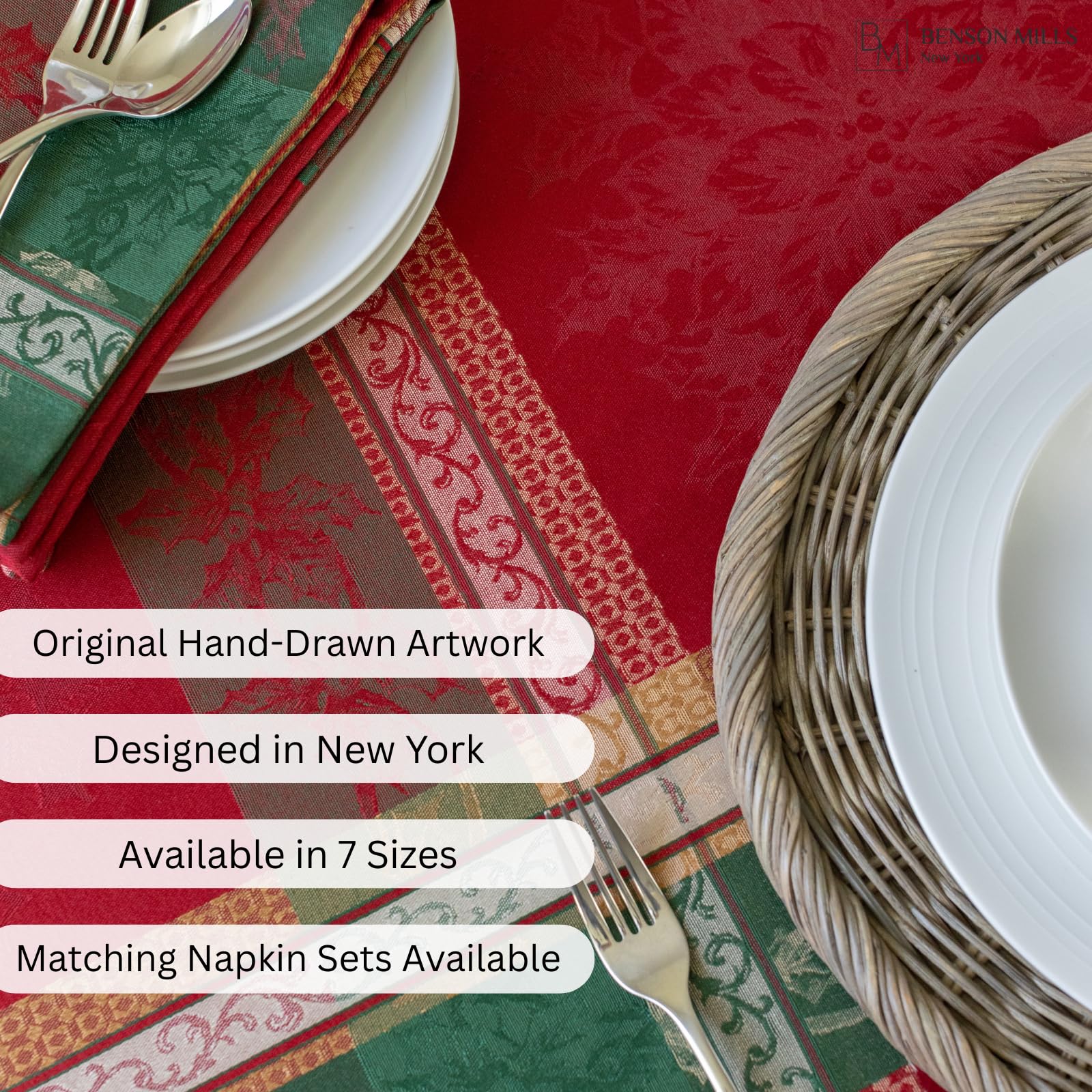 Winter entertaining with Benson Mills plaid tablecloth for seasonal style.