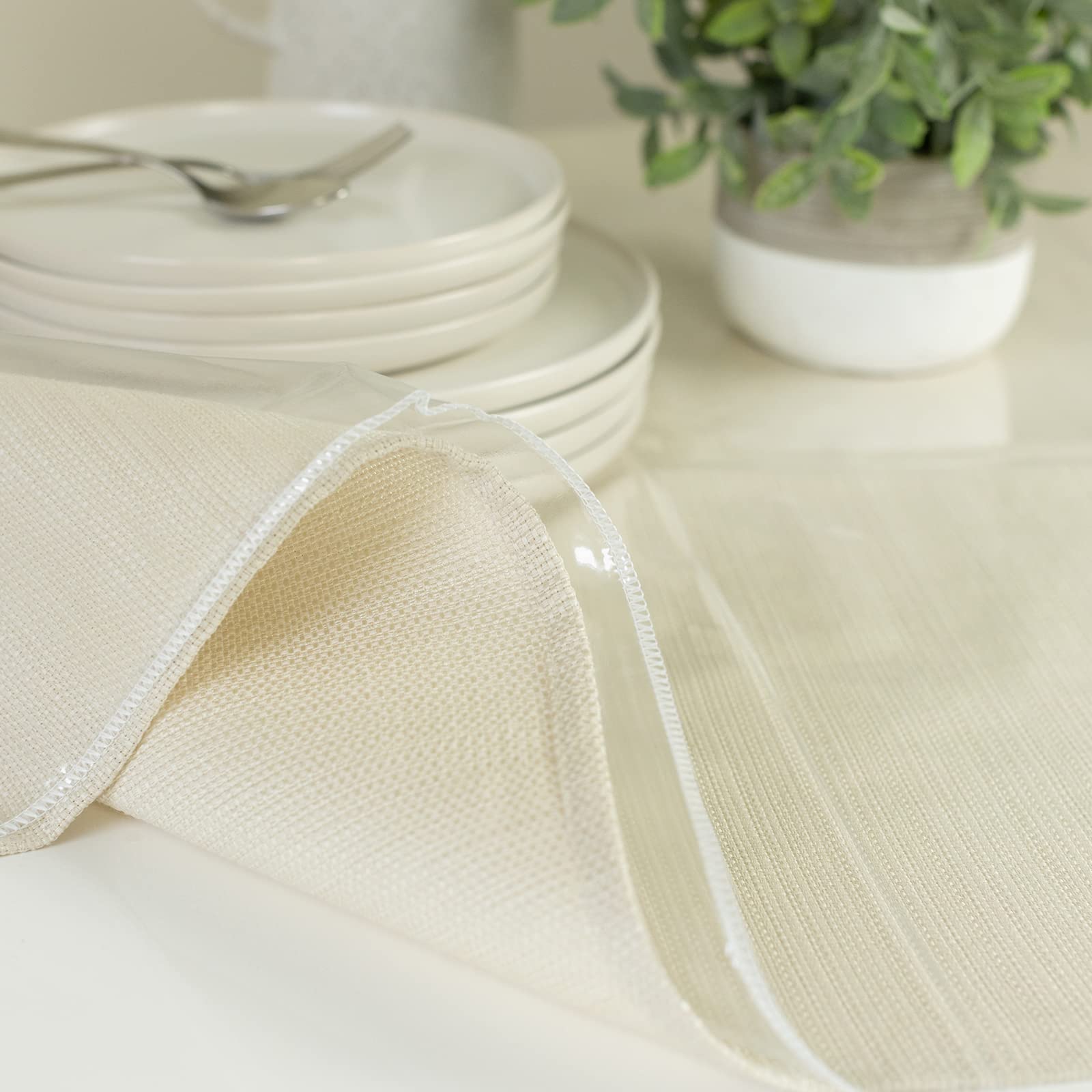 Benson Mills wipe-clean table cover ready for damp cleaning after a meal