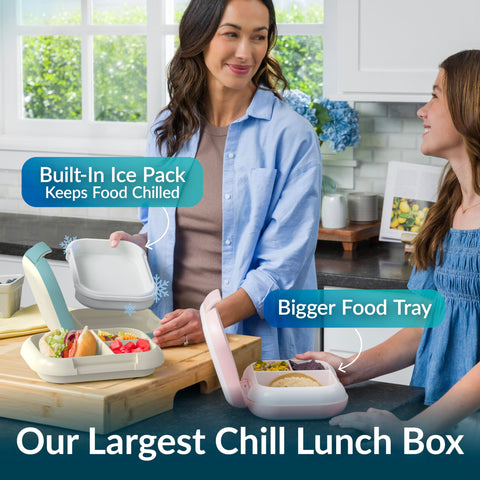 Bentgo Chill Max ice pack under tray keeps foods cool for hours.