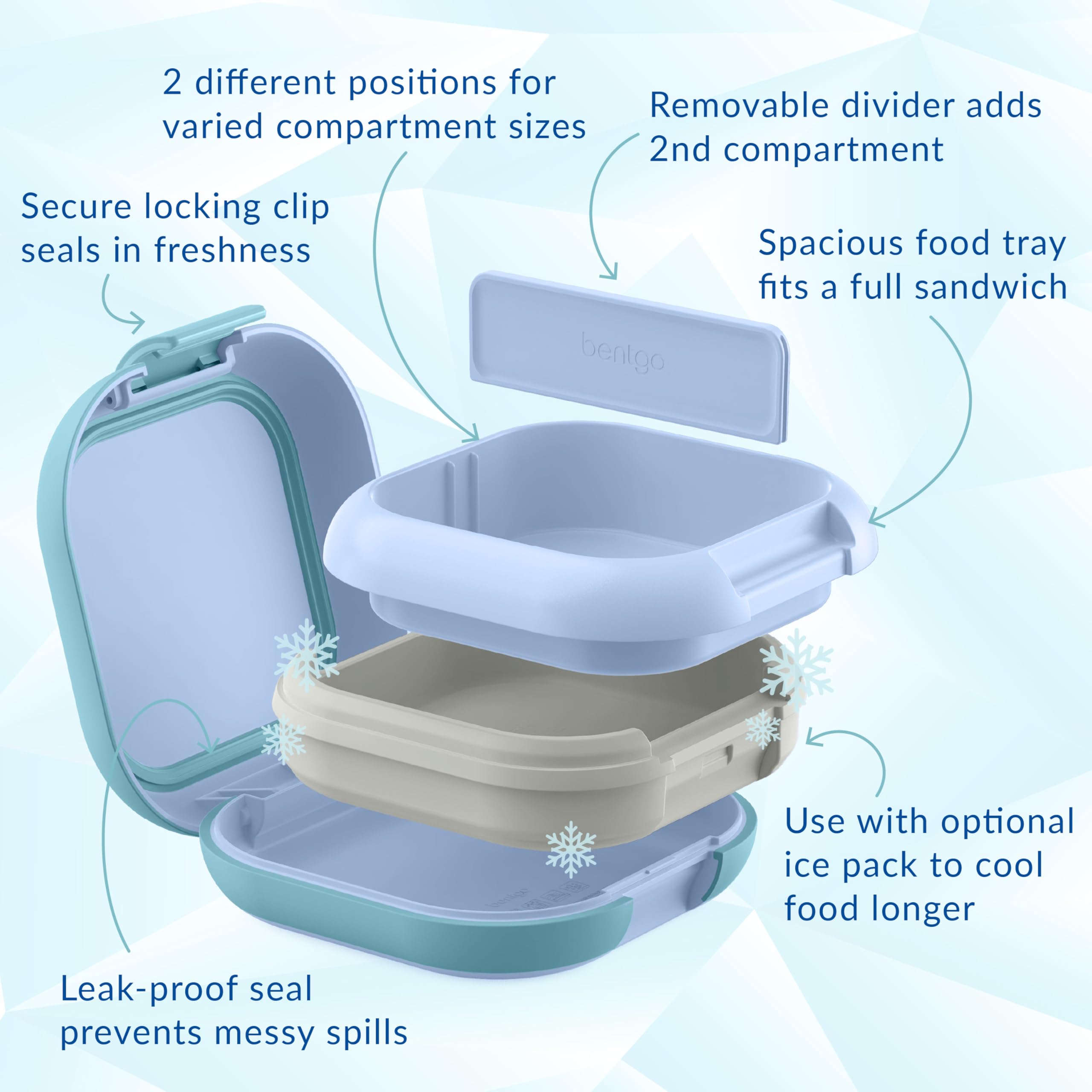 Bentgo Chill Mini 2.7-cup capacity fits snacks or a sandwich.