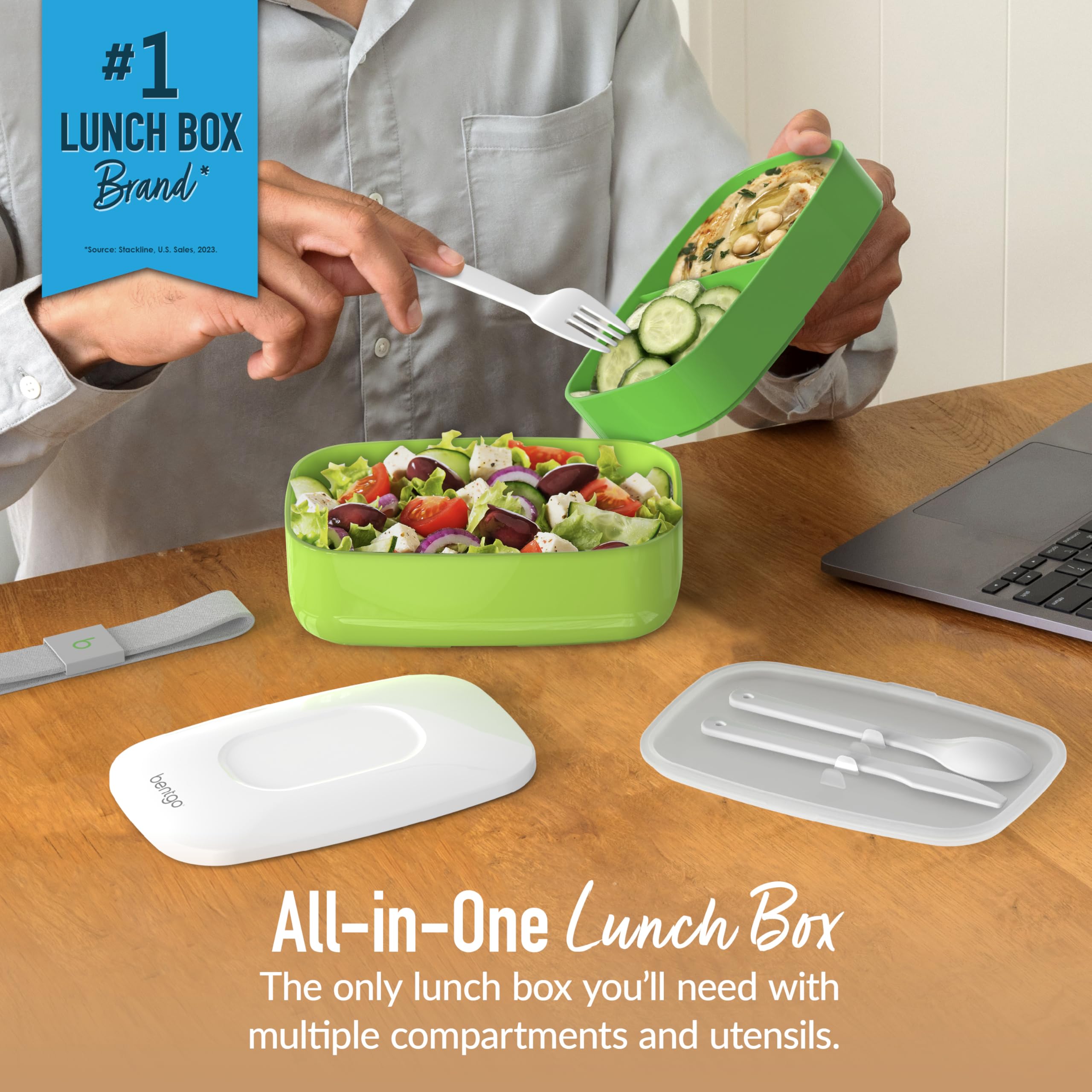Bentgo Classic built-in utensil set ready for quick, mess-free lunches.