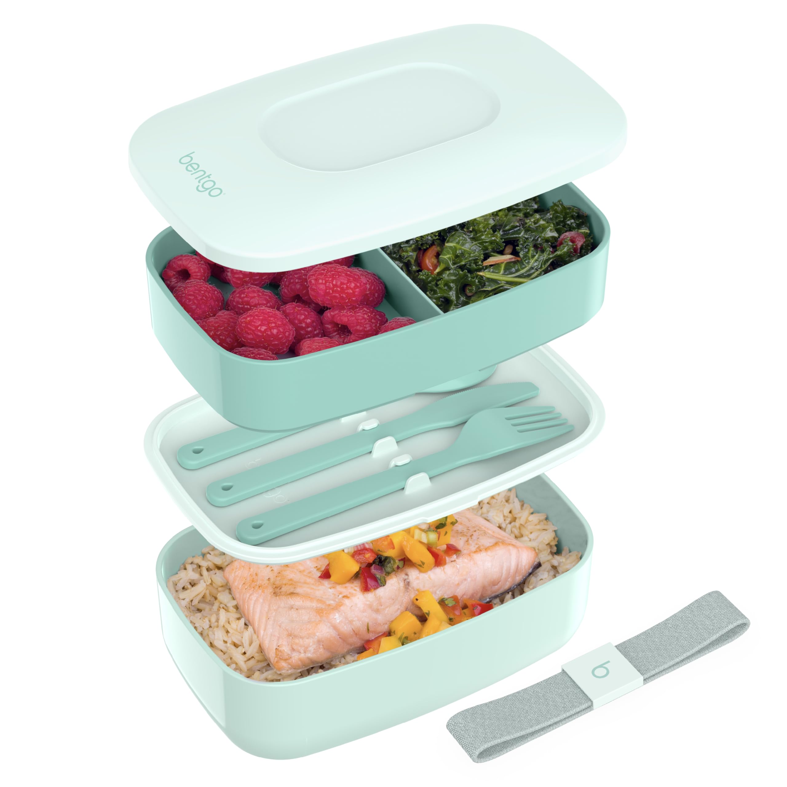 Bentgo Classic Coastal Aqua front view shows a stylish, compact lunch box for on-the-go meals.