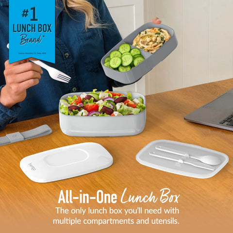 Bentgo Classic gray bento open lid for easy meal access.