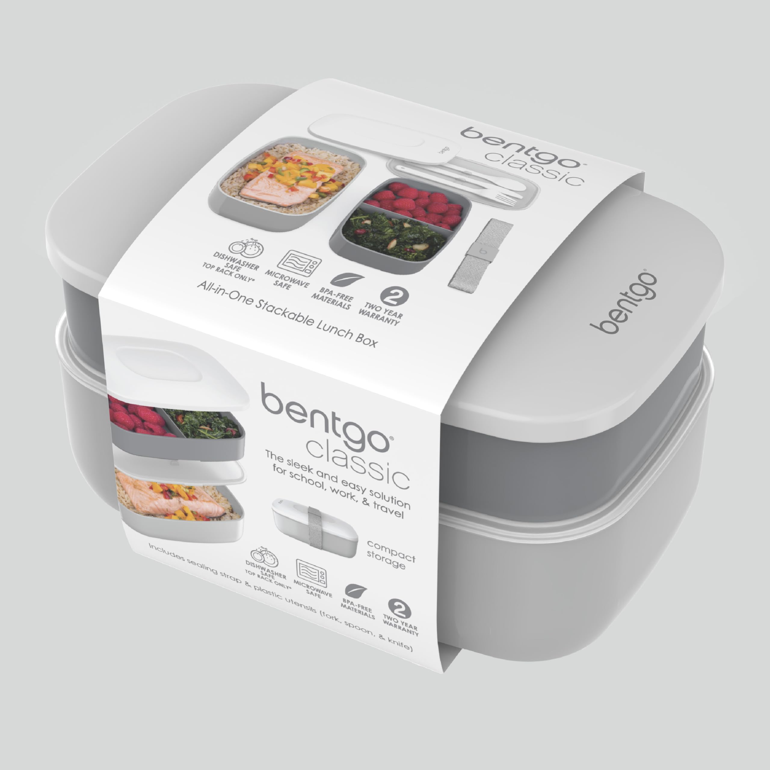 Bentgo Classic gray containers are microwave- and dishwasher-safe for easy cleanup.