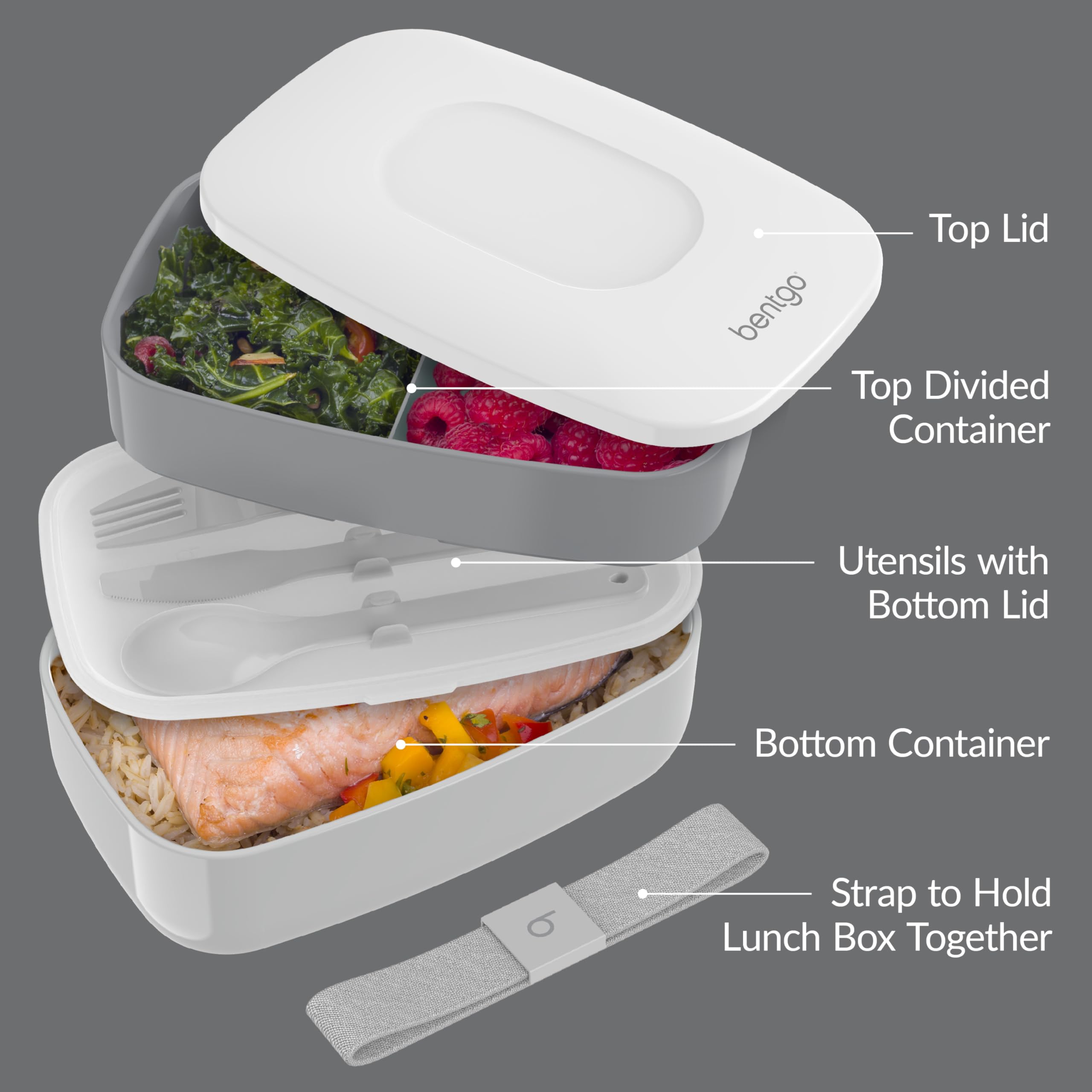 Bentgo Classic gray built-in utensils included for meals anywhere.