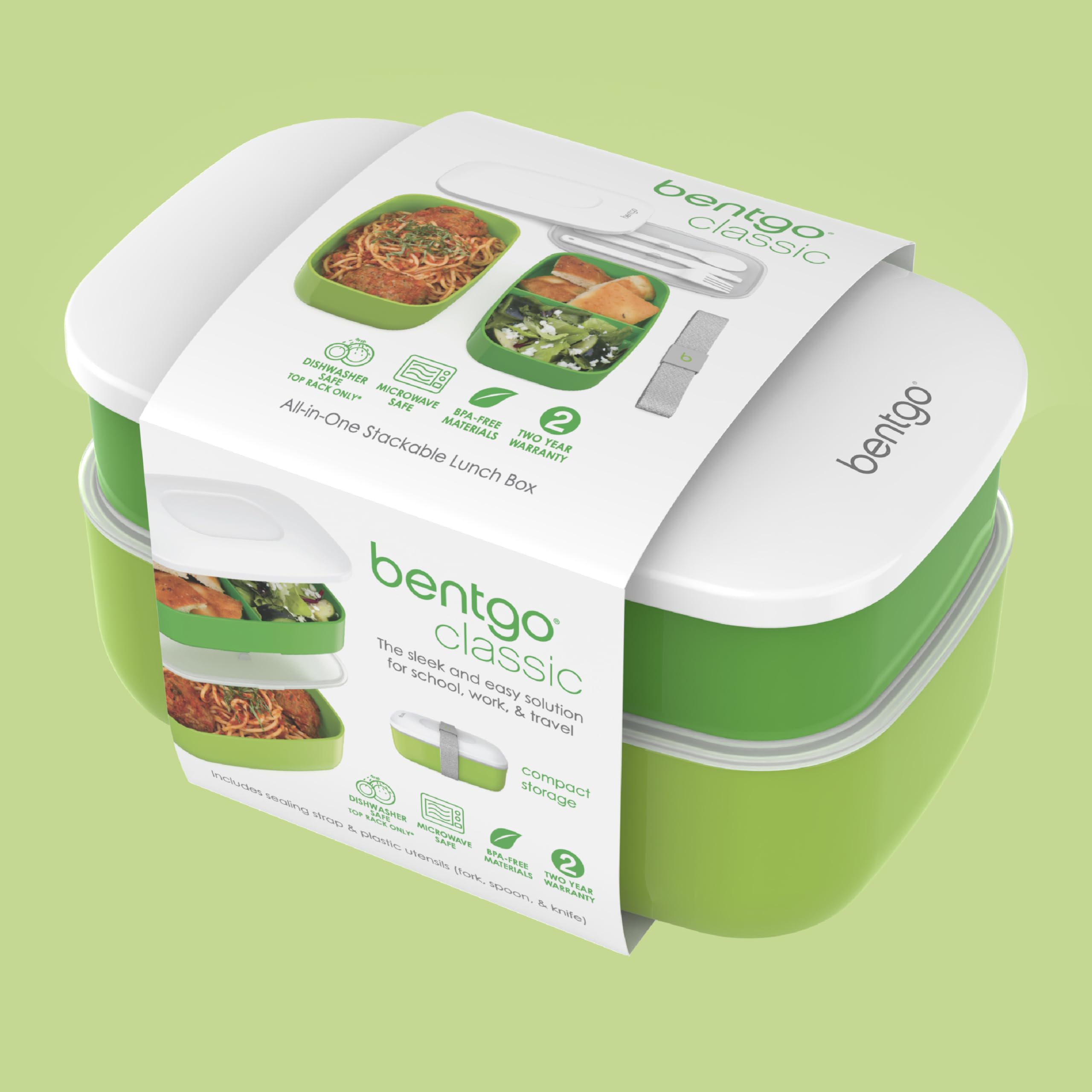 Bentgo Classic green lunch box in use for portable, eco-friendly meal prep.