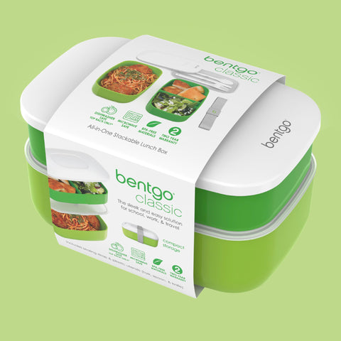 Bentgo Classic green lunch box in use for portable, eco-friendly meal prep.