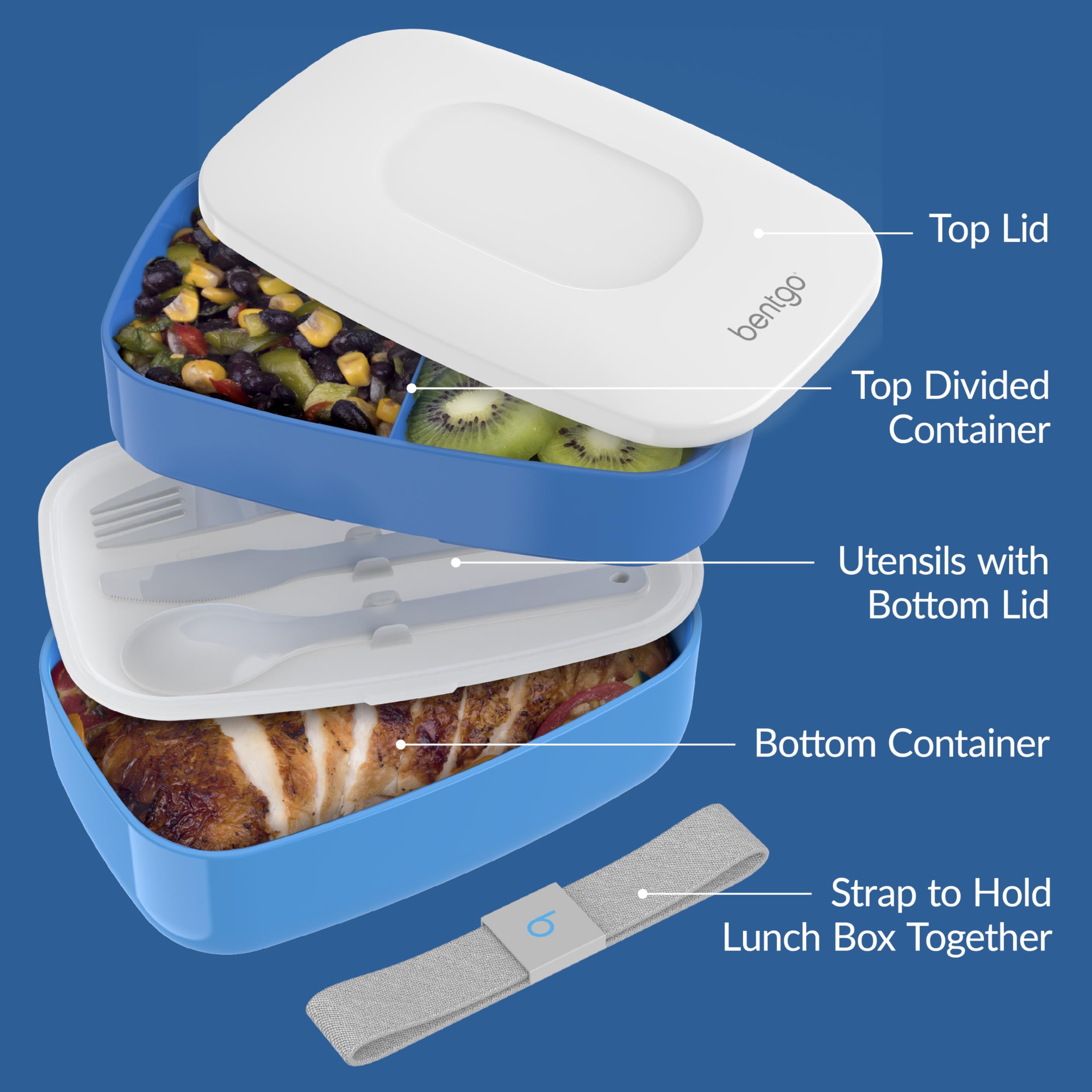 Bentgo Classic sealing strap locks contents for secure transport.