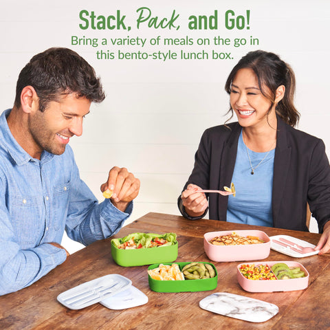 Bentgo Classic stackable design saves space in bags and cupboards.